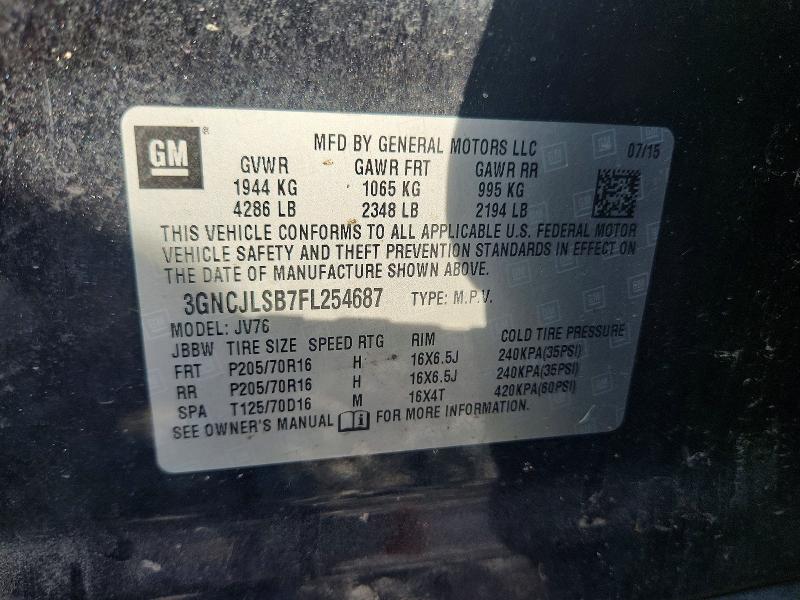 62581566 :رقم المزاد ، 3GNCJLSB7FL254687 vin ، 2015 Chevrolet Trax مزاد بيع