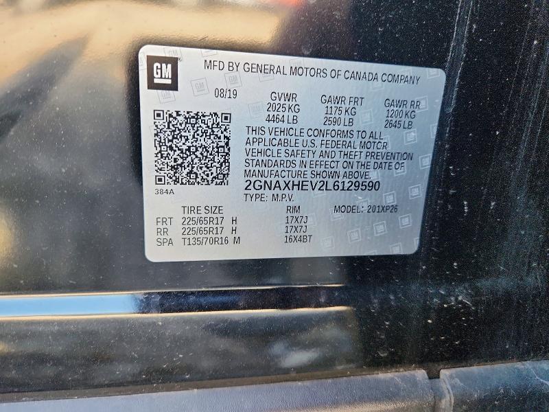 Aukcja sprzedaży 2020 Chevrolet Equinox, vin: 2GNAXHEV2L6129590, numer aukcji: 59677226