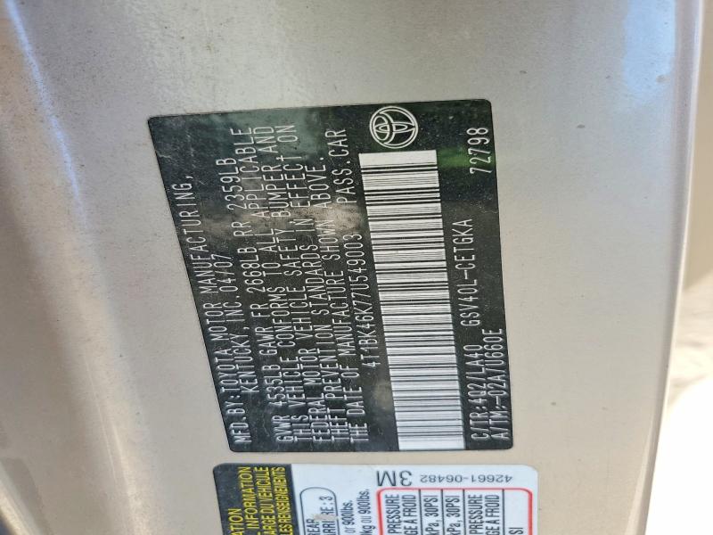 61387676 :رقم المزاد ، 4T1BK46K77U549003 vin ، 2007 Toyota Camry مزاد بيع