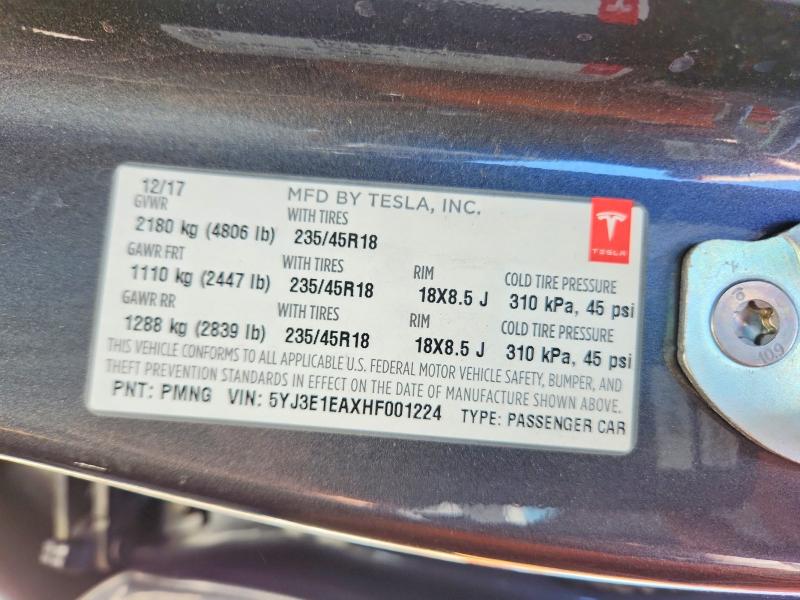 Продажа на аукционе авто 2017 Tesla Model 3, vin: 5YJ3E1EAXHF001224, номер лота: 59319836