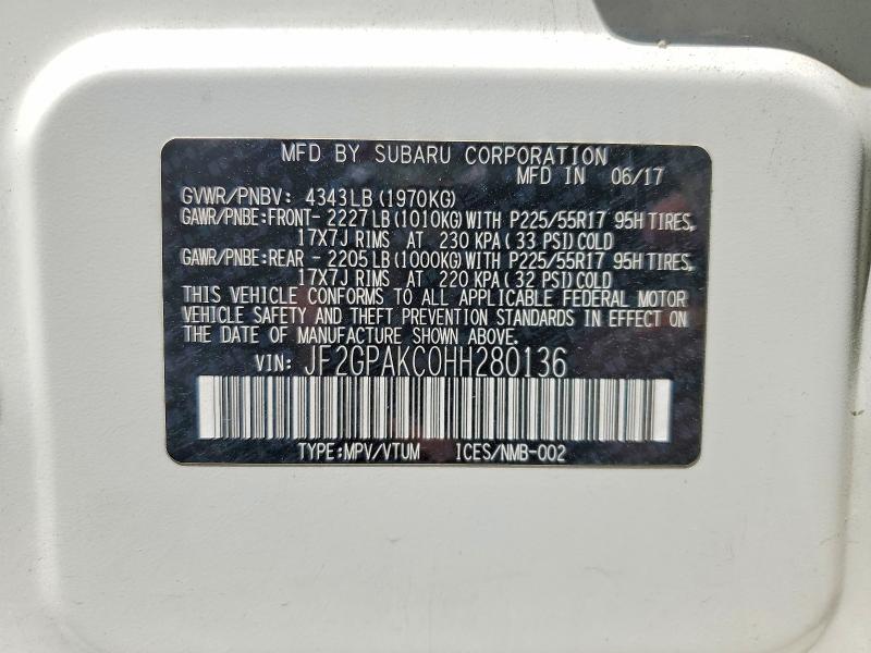 60662226 :رقم المزاد ، JF2GPAKC0HH280136 vin ، 2017 Subaru Crosstrek مزاد بيع