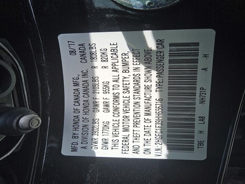 Продаж на аукціоні авто 2017 Honda Civic, vin: 2HGFC1F39HH656716, номер лоту: 60191636