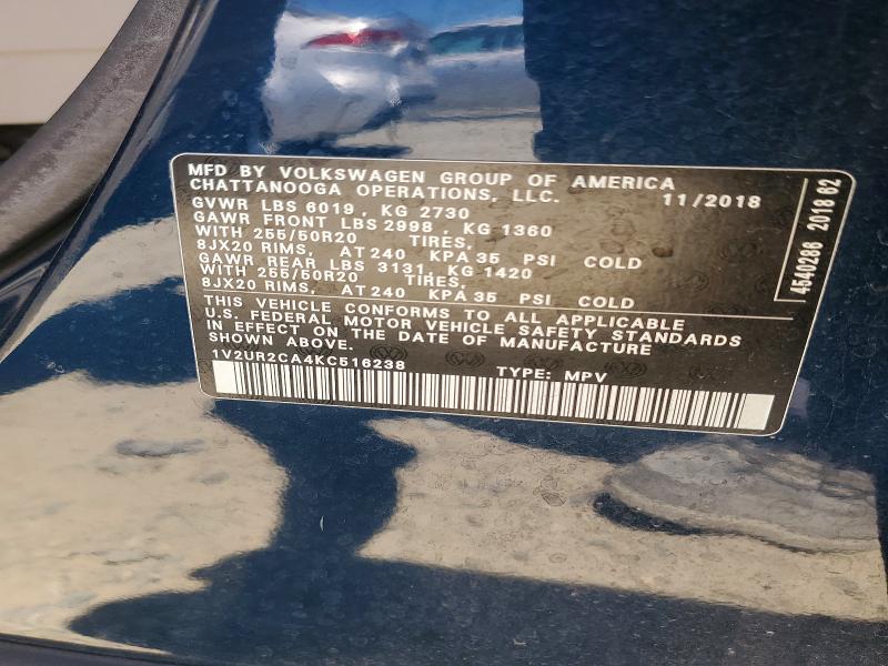 Aukcja sprzedaży 2019 Volkswagen Atlas, vin: 1V2UR2CA4KC516238, numer aukcji: 61052506