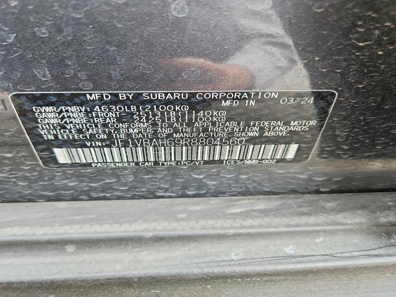 62710856 :رقم المزاد ، JF1VBAH69R8804560 vin ، 2024 Subaru Wrx مزاد بيع
