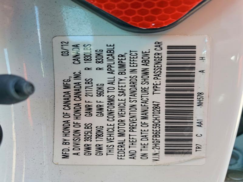 60327906 :رقم المزاد ، 2HGFB6E59CH702847 vin ، 2012 Honda Civic مزاد بيع