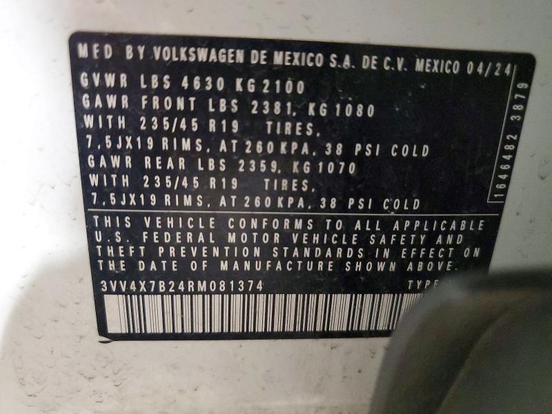 Aukcja sprzedaży 2024 Volkswagen Taos, vin: 3VV4X7B24RM081374, numer aukcji: 59652596