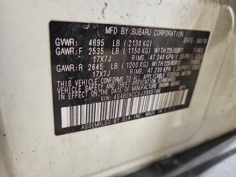 Продажа на аукционе авто 2018 Subaru Outback, vin: 4S4BSACC0J3355146, номер лота: 63245396
