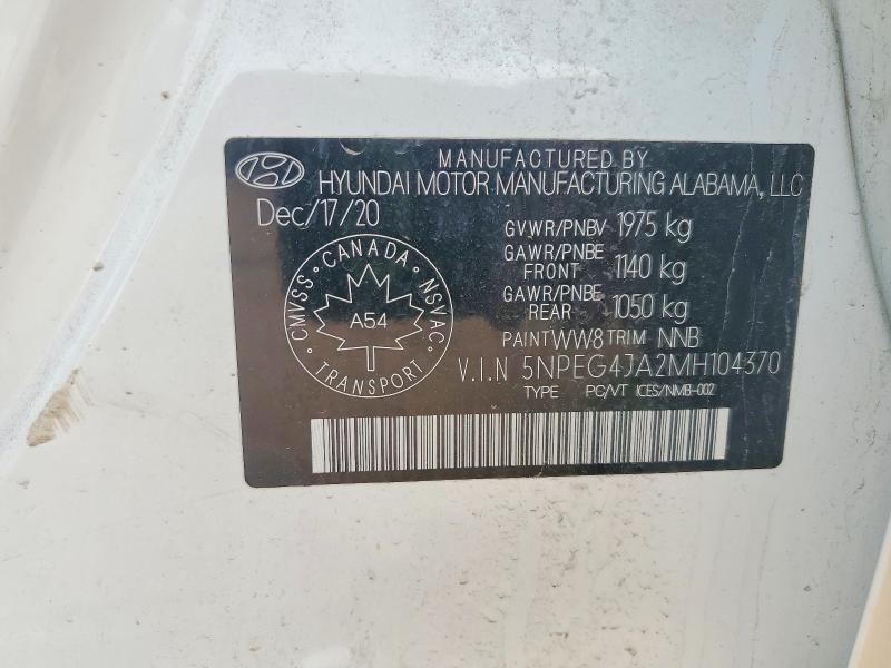 2021 Hyundai Sonata მანქანა იყიდება აუქციონზე, vin: 5NPEG4JA2MH104370, აუქციონის ნომერი: 61290816