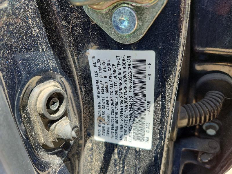 2016 Honda Civic მანქანა იყიდება აუქციონზე, vin: 19XFC2F58GE048153, აუქციონის ნომერი: 59347106