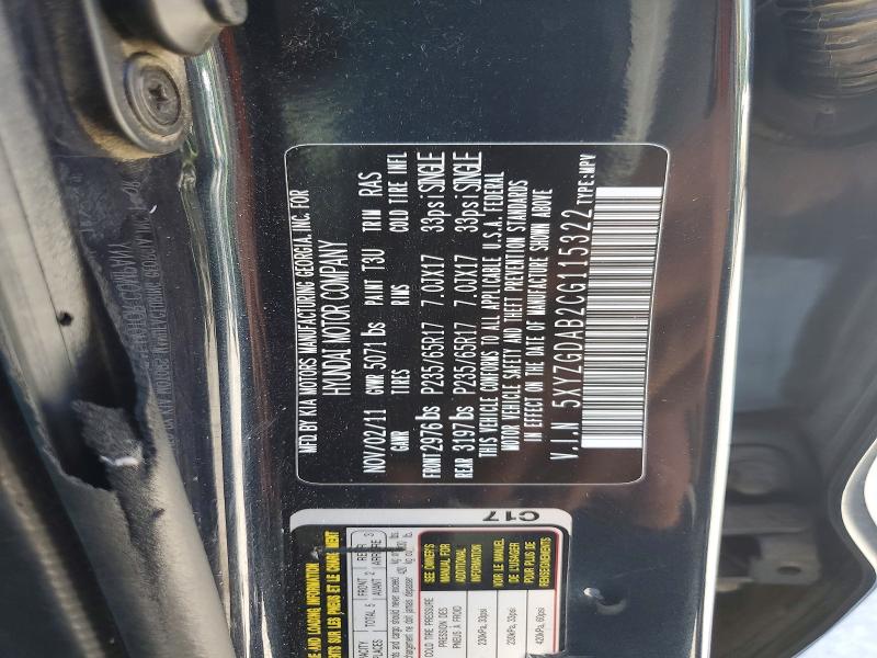 Aukcja sprzedaży 2012 Hyundai Santa Fe, vin: 5XYZGDAB2CG115322, numer aukcji: 60607796