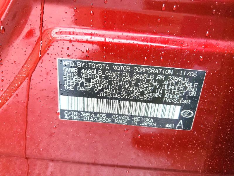 Aukcja sprzedaży 2007 Lexus Es, vin: JTHBJ46G572075971, numer aukcji: 59007756