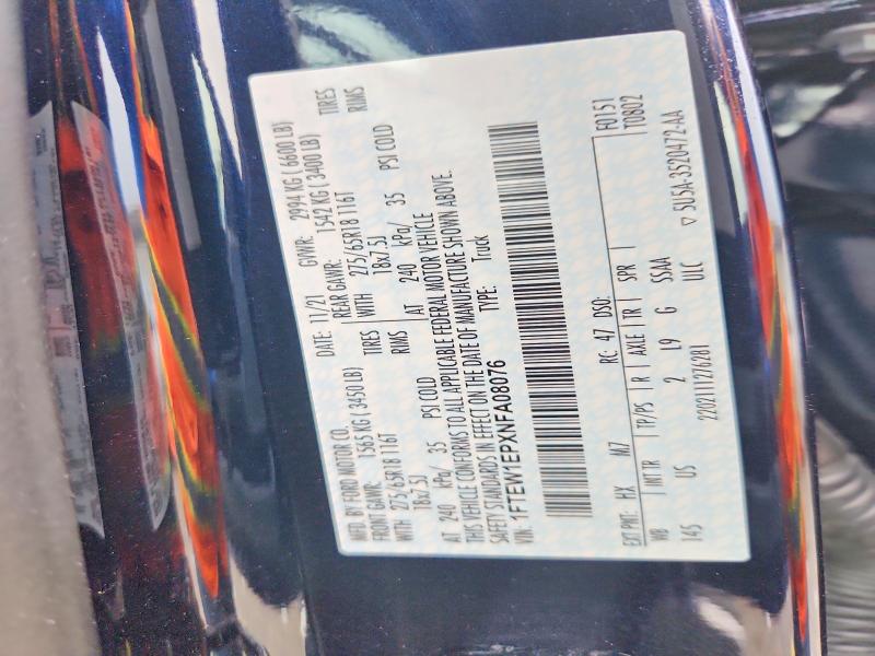 2022 Ford F150 მანქანა იყიდება აუქციონზე, vin: 1FTEW1EPXNFA08076, აუქციონის ნომერი: 61705186