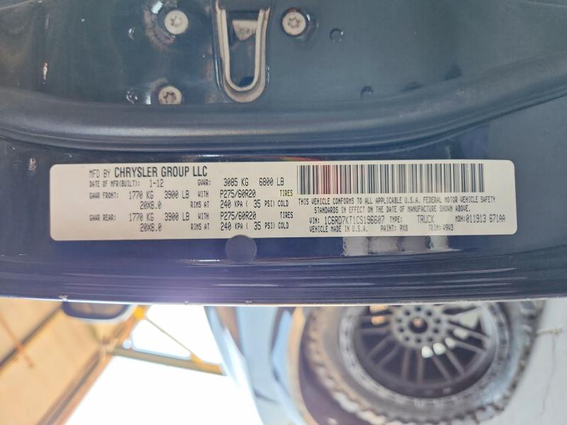2012 Dodge Ram 1500 მანქანა იყიდება აუქციონზე, vin: 1C6RD7KT1CS196607, აუქციონის ნომერი: 62516826