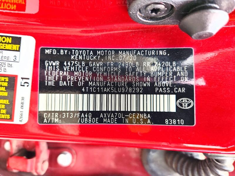Продажа на аукционе авто 2020 Toyota Camry, vin: 4T1C11AK5LU978292, номер лота: 62651346