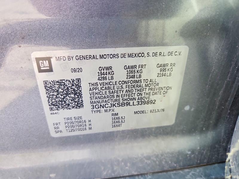 60778276 :رقم المزاد ، 3GNCJKSB9LL339892 vin ، 2020 Chevrolet Trax مزاد بيع