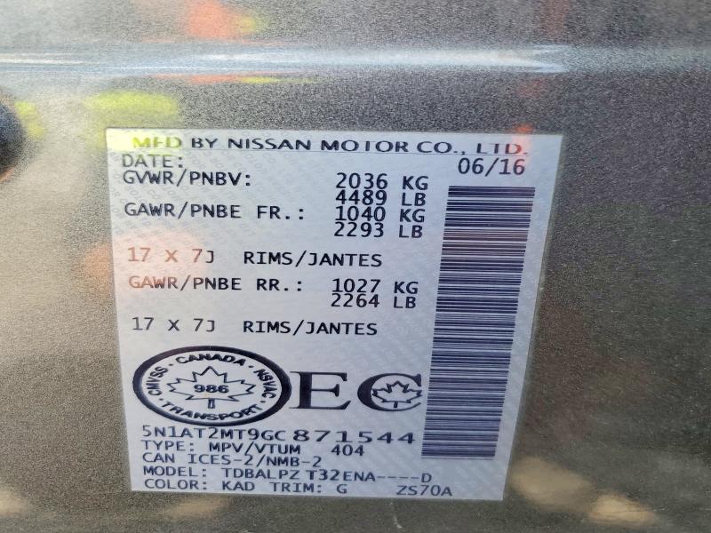 2016 Nissan Rogue მანქანა იყიდება აუქციონზე, vin: 5N1AT2MT9GC871544, აუქციონის ნომერი: 60318246