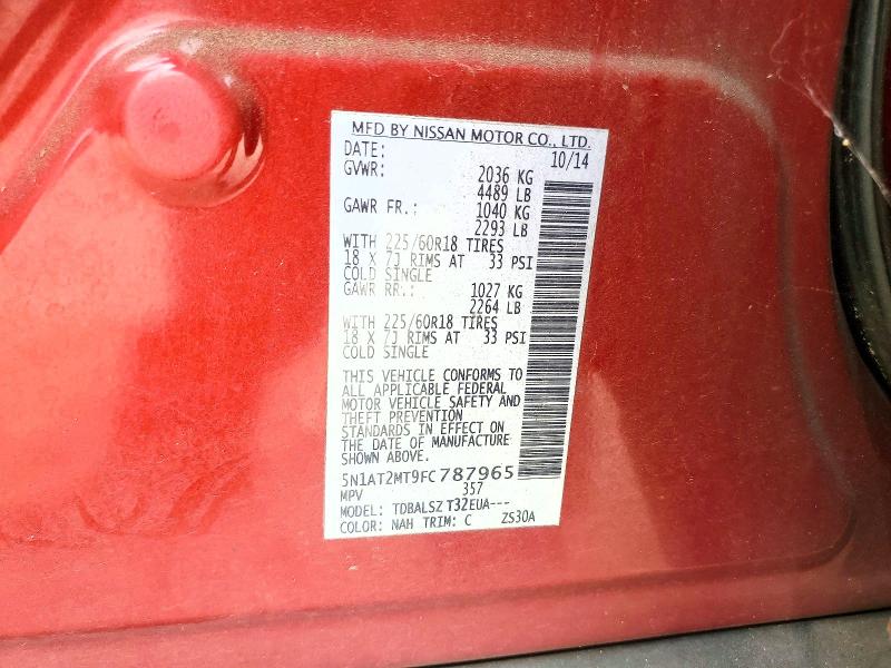 2015 Nissan Rogue მანქანა იყიდება აუქციონზე, vin: 5N1AT2MT9FC787965, აუქციონის ნომერი: 62518956