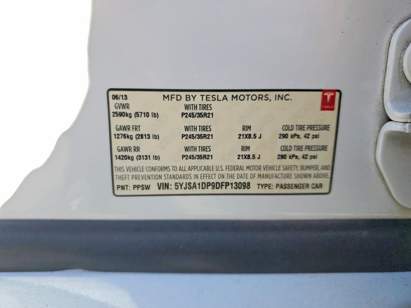 60815756 :رقم المزاد ، 5YJSA1DP9DFP13098 vin ، 2013 Tesla Model S مزاد بيع