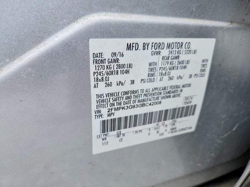 Продажа на аукционе авто 2016 Ford Edge, vin: 2FMPK3G93GBC42008, номер лота: 62394336