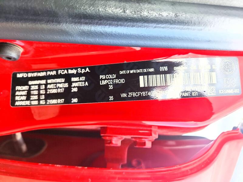 Продаж на аукціоні авто 2016 Fiat 500x, vin: ZFBCFYBT4GP433181, номер лоту: 61364156