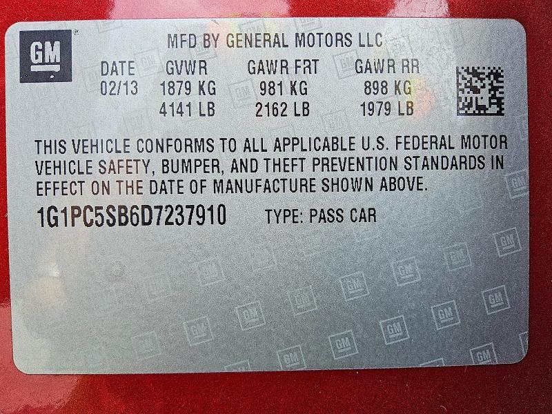 Продажа на аукционе авто 2013 Chevrolet Cruze, vin: 1G1PC5SB6D7237910, номер лота: 61918906