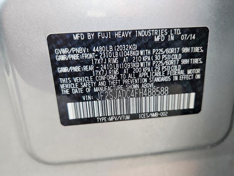 Продажа на аукционе авто 2015 Subaru Forester, vin: JF2SJADC4FH488588, номер лота: 62670616
