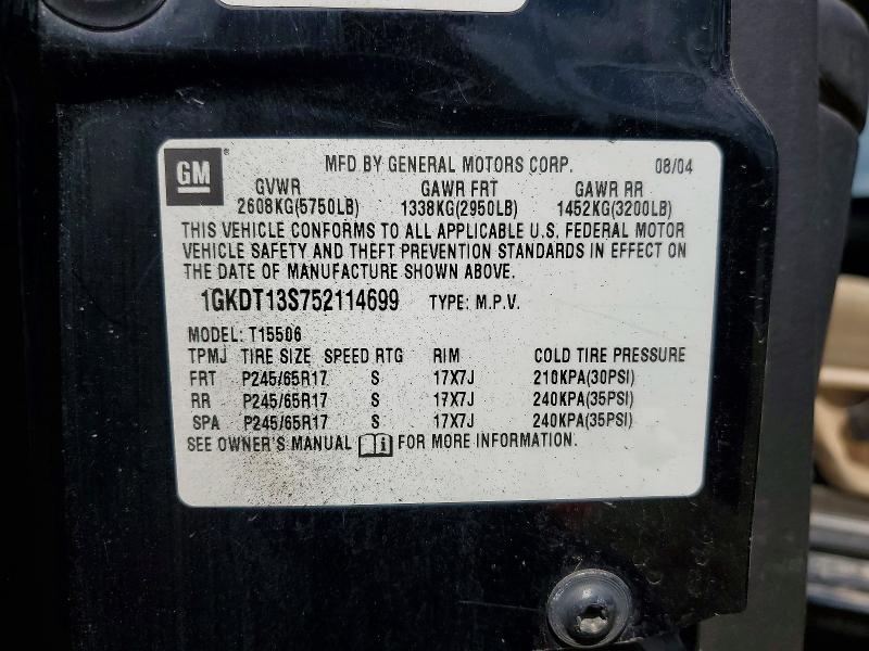Aukcja sprzedaży 2005 Gmc Envoy, vin: 1GKDT13S752114699, numer aukcji: 61761886