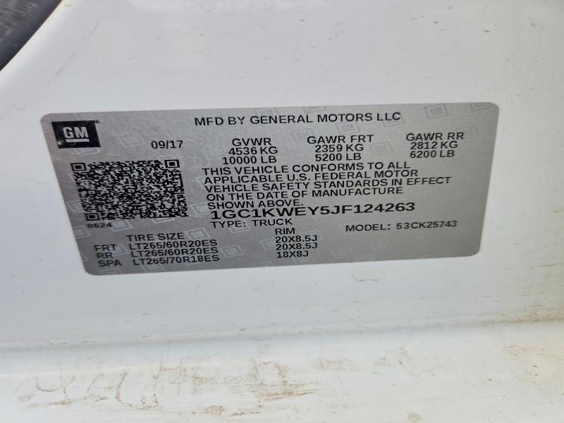 Продаж на аукціоні авто 2018 Chevrolet Silverado, vin: 1GC1KWEY5JF124263, номер лоту: 61258196