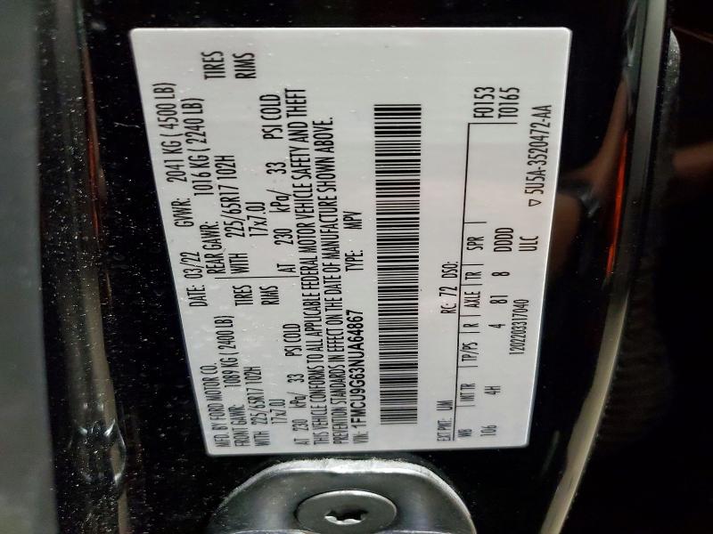 60625286 :رقم المزاد ، 1FMCU9G63NUA64867 vin ، 2022 Ford Escape مزاد بيع