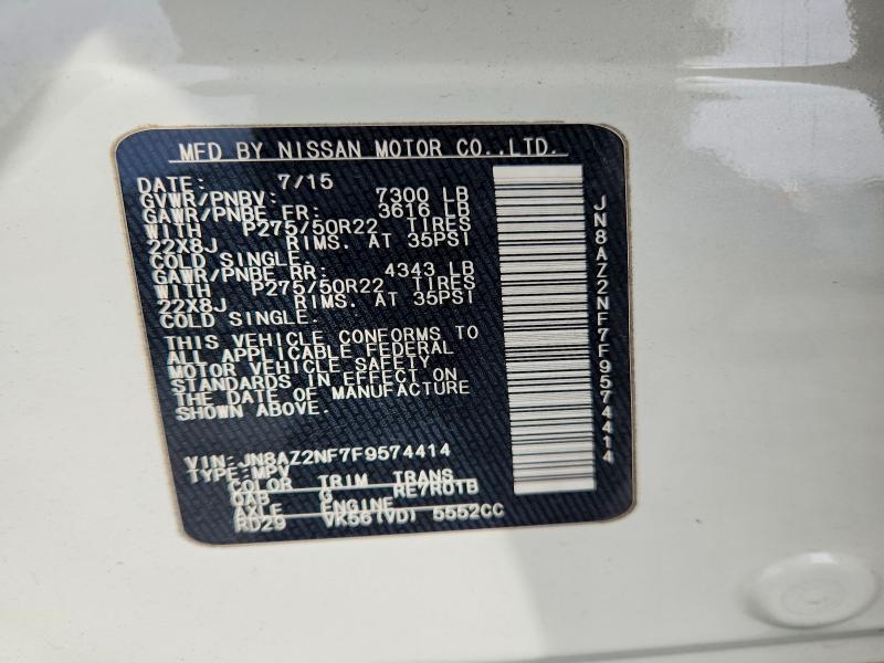 61526776 :رقم المزاد ، JN8AZ2NF7F9574414 vin ، 2015 Infiniti Qx80 مزاد بيع