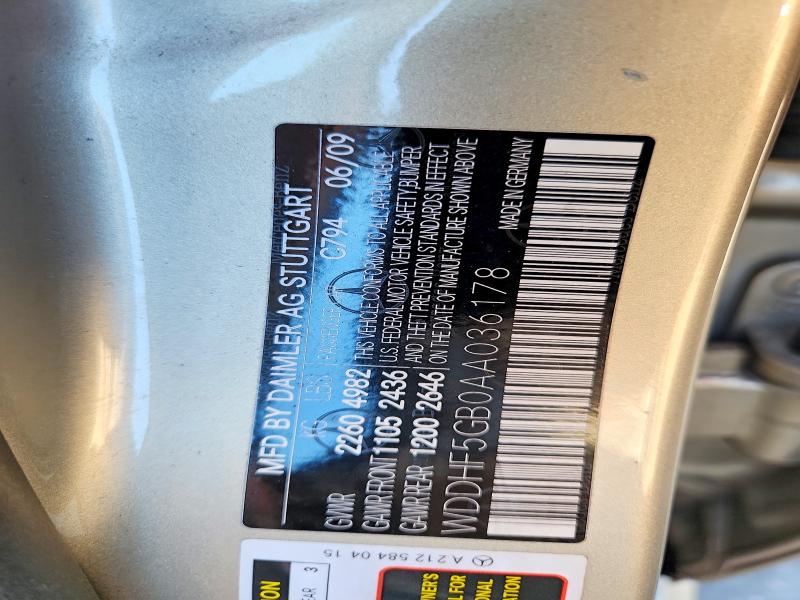 60818396 :رقم المزاد ، WDDHF5GB0AA036178 vin ، 2010 Mercedes-benz E مزاد بيع