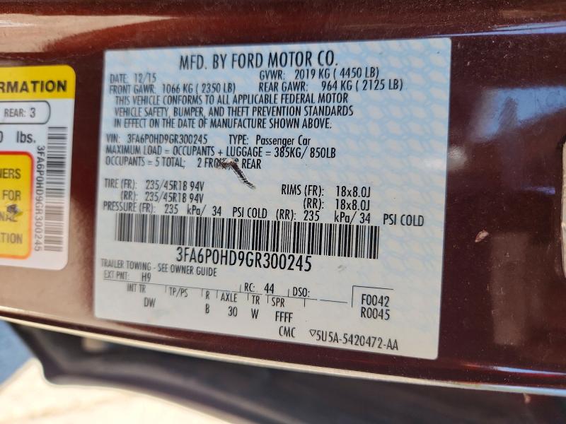 Aukcja sprzedaży 2016 Ford Fusion, vin: 3FA6P0HD9GR300245, numer aukcji: 63258546