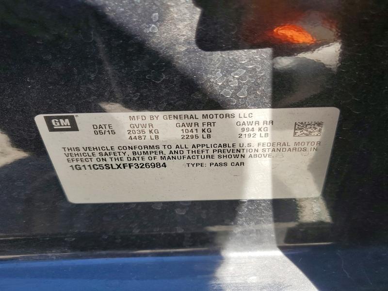 Auction sale of the 2015 Chevrolet Malibu, vin: 1G11C5SLXFF326984, lot number: 62258636