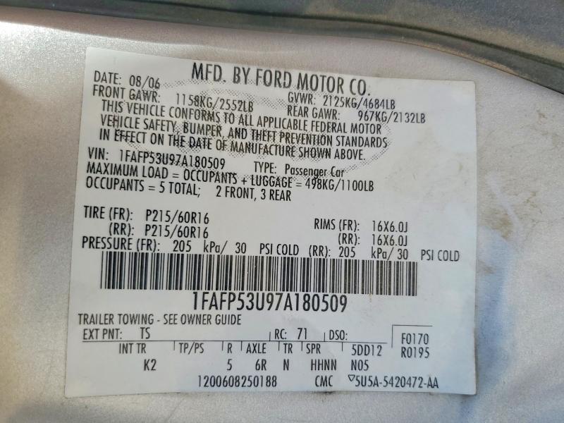2007 Ford Taurus მანქანა იყიდება აუქციონზე, vin: 1FAFP53U97A180509, აუქციონის ნომერი: 59364356
