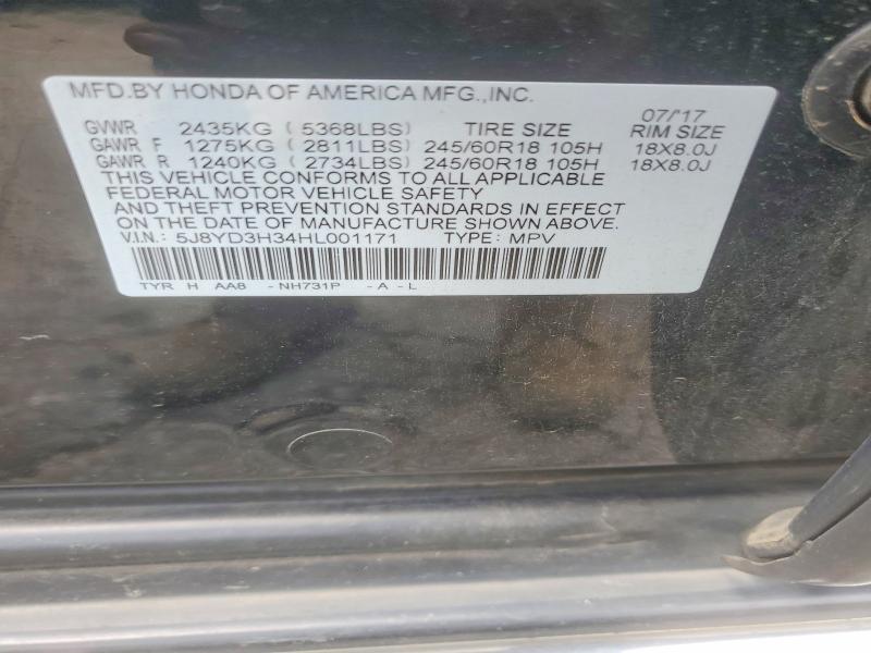 59274436 :رقم المزاد ، 5J8YD3H34HL001171 vin ، 2017 Acura Mdx مزاد بيع