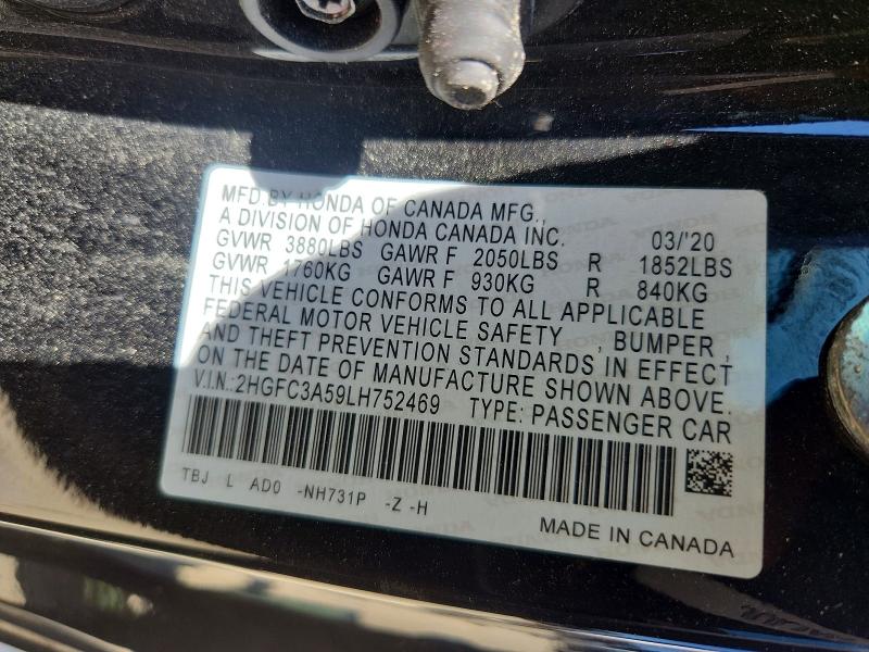 56170896 :رقم المزاد ، 2HGFC3A59LH752469 vin ، 2020 Honda Civic مزاد بيع