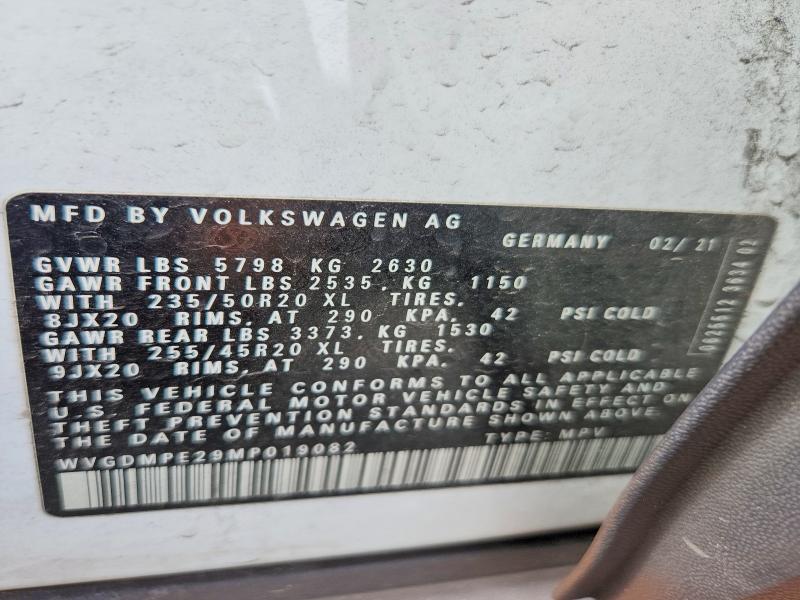 60638266 :رقم المزاد ، WVGDMPE29MP019082 vin ، 2021 Volkswagen Id.4 مزاد بيع