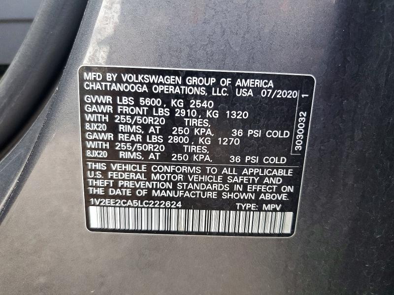 2020 Volkswagen Atlas Cross Sport მანქანა იყიდება აუქციონზე, vin: 1V2EE2CA5LC222624, აუქციონის ნომერი: 60744996