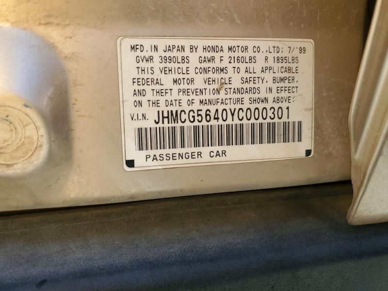 Продаж на аукціоні авто 2000 Honda Accord, vin: JHMCG5640YC000301, номер лоту: 60811806