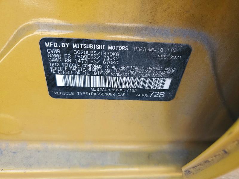 60035566 :رقم المزاد ، ML32AUHJ6MH007135 vin ، 2021 Mitsubishi Mirage مزاد بيع