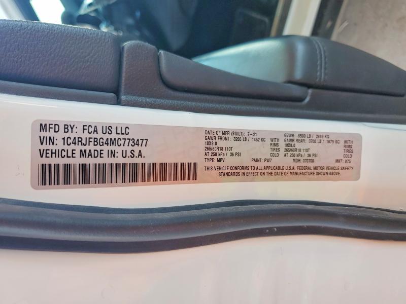 61737106 :رقم المزاد ، 1C4RJFBG4MC773477 vin ، 2021 Jeep Grand Cherokee مزاد بيع