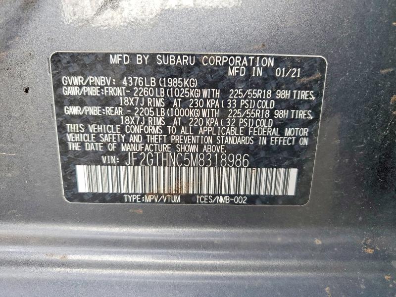 Aukcja sprzedaży 2021 Subaru Crosstrek, vin: JF2GTHNC5M8318986, numer aukcji: 62755596
