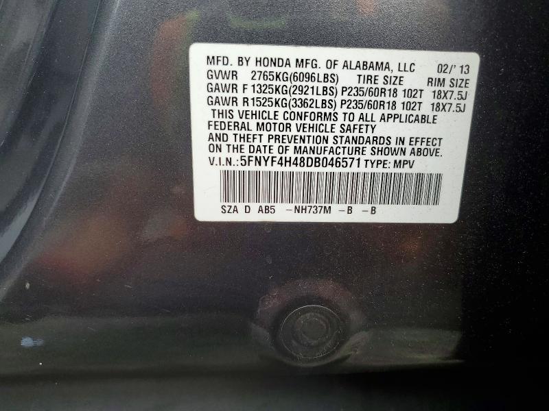 Aukcja sprzedaży 2013 Honda Pilot, vin: 5FNYF4H48DB046571, numer aukcji: 59367106