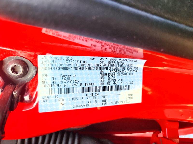 60561696 :رقم المزاد ، 1FADP3K26HL313034 vin ، 2017 Ford Focus مزاد بيع