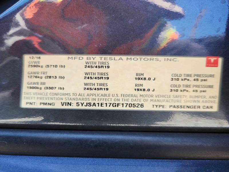 Продаж на аукціоні авто 2016 Tesla Model S, vin: 5YJSA1E17GF170526, номер лоту: 61187016