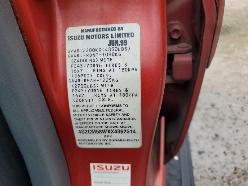 Aukcja sprzedaży 1999 Isuzu Rodeo, vin: 4S2CM58WXX4362514, numer aukcji: 60403836