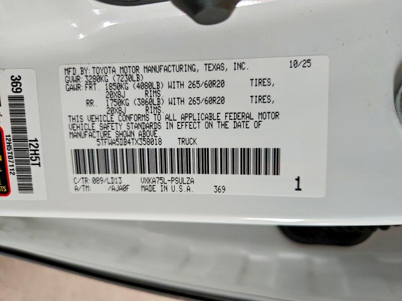 Продаж на аукціоні авто 2026 Toyota Tundra, vin: 5TFWA5DB4TX358018, номер лоту: 59358026