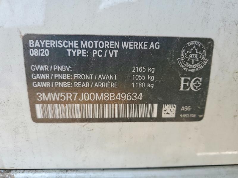 2021 Bmw 330xi მანქანა იყიდება აუქციონზე, vin: 3MW5R7J00M8B49634, აუქციონის ნომერი: 61392496