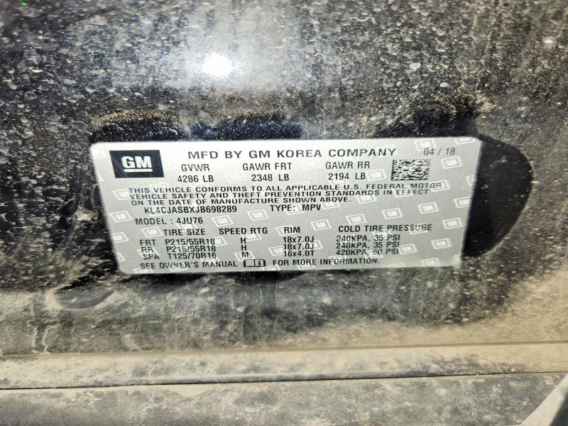 2018 Buick Encore მანქანა იყიდება აუქციონზე, vin: KL4CJASBXJB698289, აუქციონის ნომერი: 61225616