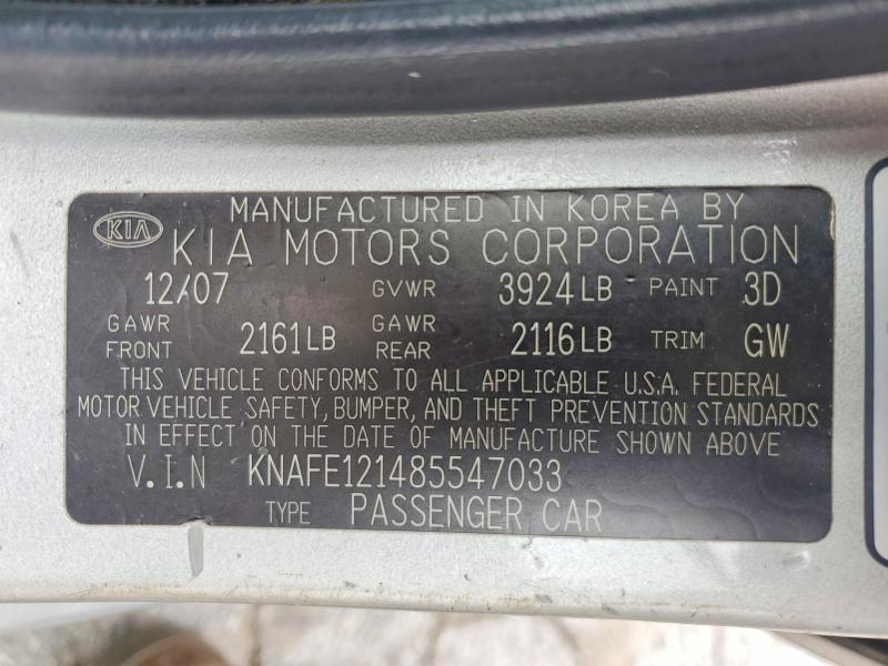 60051886 :رقم المزاد ، KNAFE121485547033 vin ، 2008 Kia Spectra مزاد بيع